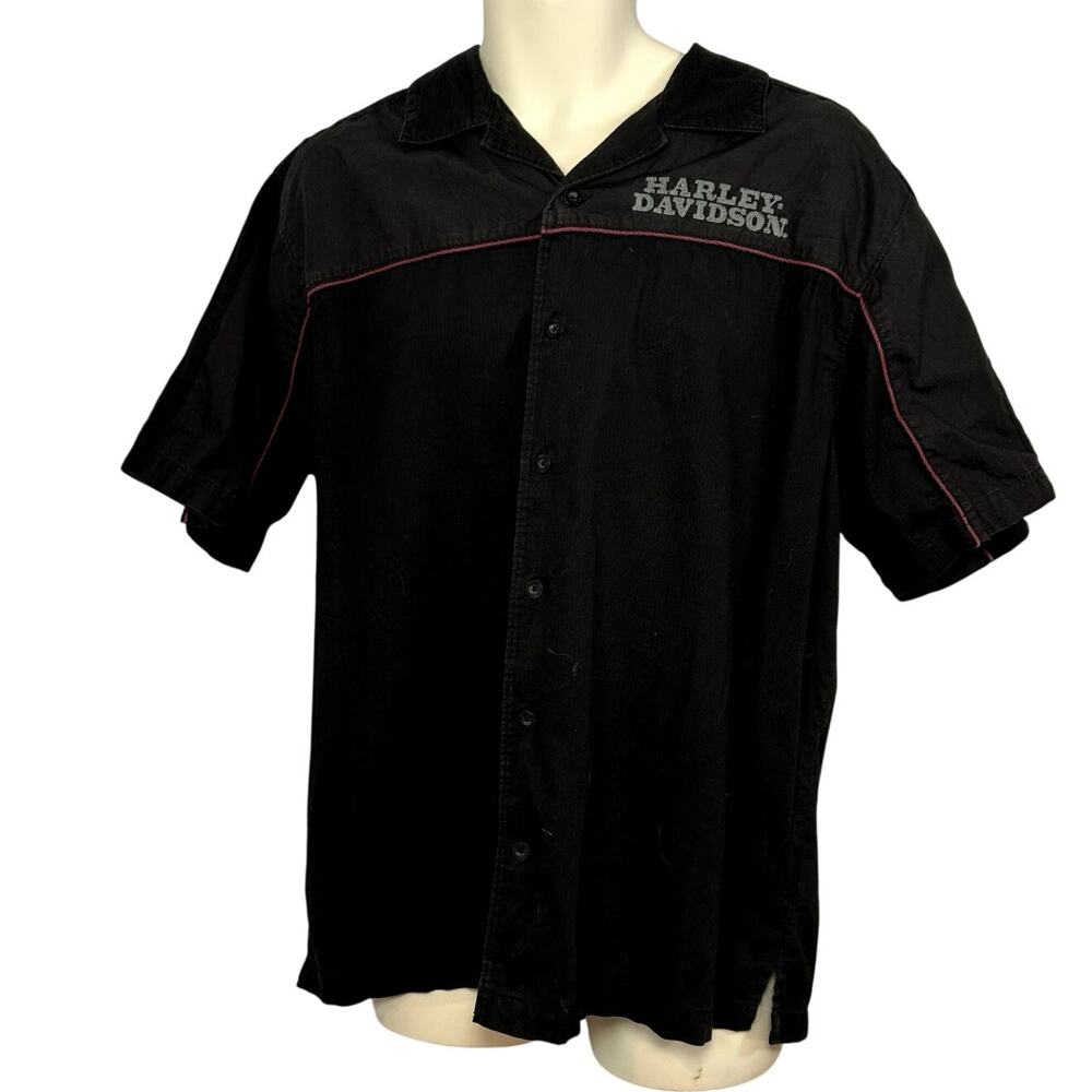 Harley-Davidson L Black Embroidered Bowling Moto Snap-Collar Mechanic Shirt